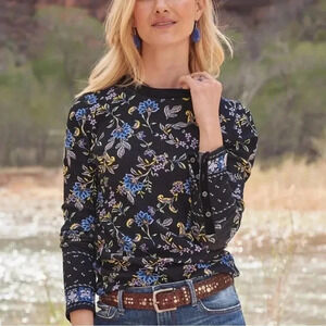 Sundance Women’s Floral Long Sleeve Thermal Velvet Button Cuffs Top XS